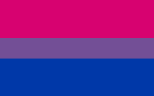 The bisexual pride flag with pink, purple, and blue stripes.